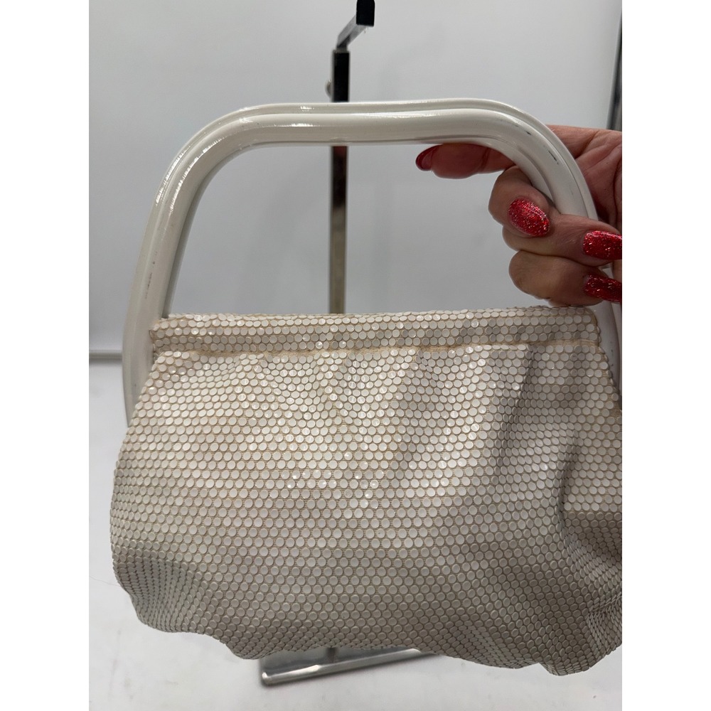 Lazarus Vintage White Paillette Mesh Lucite Handle Evening Bag 1960s Bridal